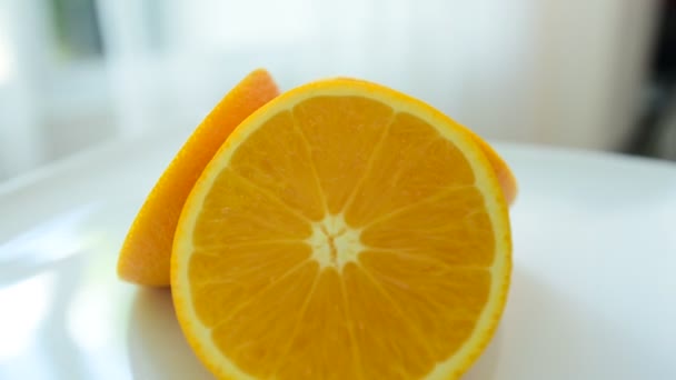Φέτες Πορτοκαλιού Φαίνονται Νόστιμα Κοντινό Πλάνο Υγιεινή Διατροφή Δίαιτα Concept — Αρχείο Βίντεο