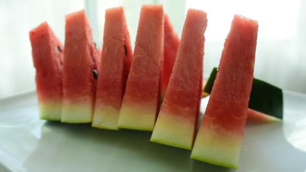 Vattenmelon Från Marknaden Äta Gott Färsk Frukt Nära Håll Hälsosam — Stockvideo