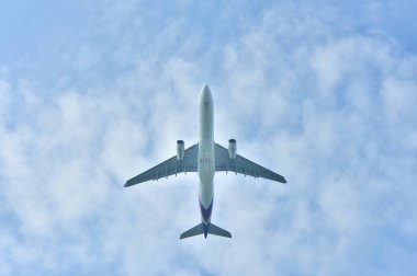 Mavi gökyüzünde uçan uçak 