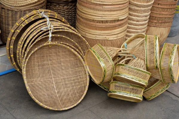 Wooden Baskets Market Close — Stock Photo, Image