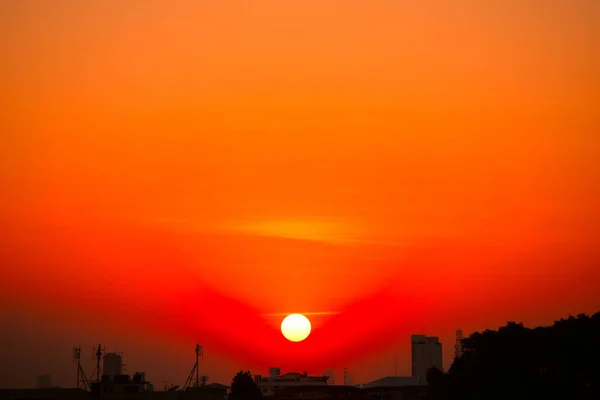 Downtown Business Gebied Zonsondergang Skyline Van Stad Stadslandschap Achtergrond Weergeven — Stockfoto