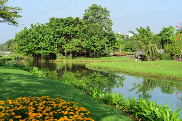 Publiczny Park Gardens Suanluang Rama Asia Thailandflower Drzewa Różnych Kolorów — Zdjęcie stockowe