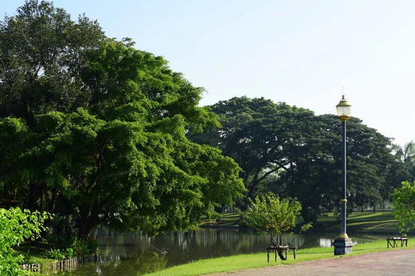 Jardineiro Está Regando Flores Parque Long Park Bangkok Thailando Belo — Fotografia de Stock