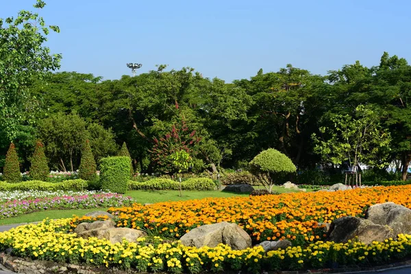 Parc Public Suanluang Rama Asie Thaïlandejardins Fleurs Arbres Différentes Couleurs — Photo