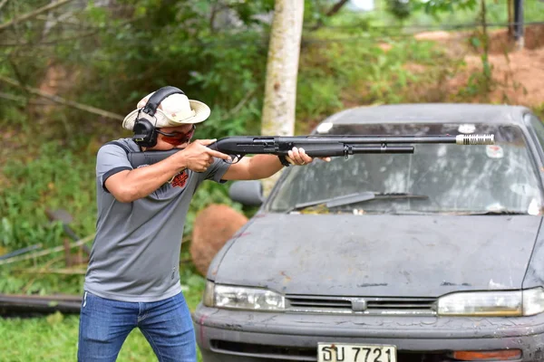 Broń Używana Strzelanie Sportowe Wyścig Strzelec Tripsamateur Tajski Strzelców Krajowych — Zdjęcie stockowe