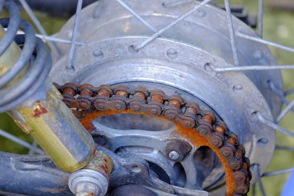 Primer Plano Detalles Oxidados Motocicleta Vieja — Foto de Stock