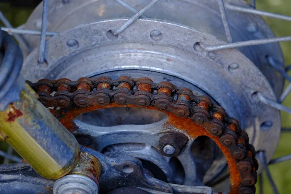 Primo Piano Vecchi Dettagli Arrugginiti Moto — Foto Stock