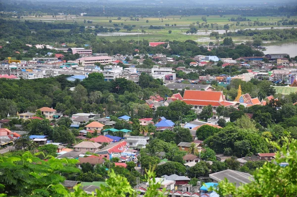 Pemandangan Udara Desa Sepanjang Sungai Konsep Perjalanan — Stok Foto