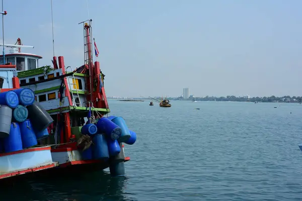 Fotos Cerca Pequeños Barcos Pesca Puerto Pesquero Subdistrito Bang Saray — Foto de Stock