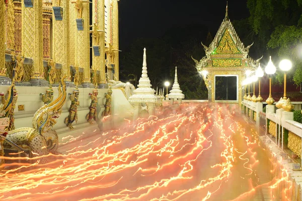 Antica Illuminazione Del Tempio Buddista Notte — Foto Stock