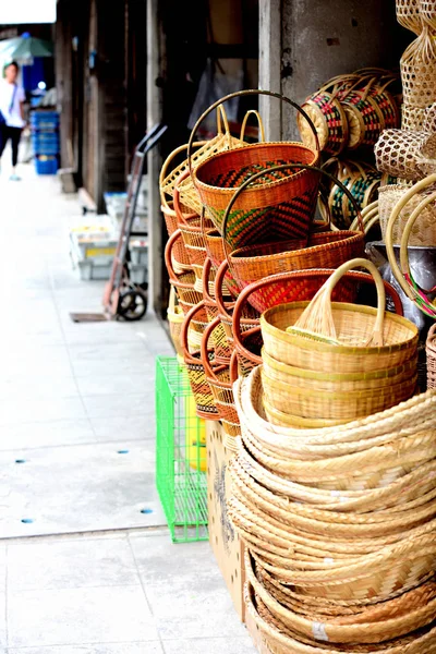 Корзинка Плетеная Тайский Ручной Работы Woven Bamboo Texture Background Design — стоковое фото