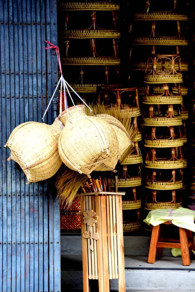 Корзинка Плетеная Тайский Ручной Работы Woven Bamboo Texture Background Design — стоковое фото