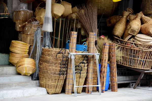 Mercado Mimbre Cesta Ratán Ratán Artesanía Bambú Hecha Mano Partir —  Fotos de Stock