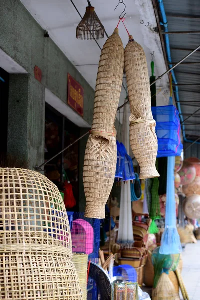 Плетеный Рынок Ротанг Basket Rathan Бамбук Ручной Работы Натуральной Соломы — стоковое фото