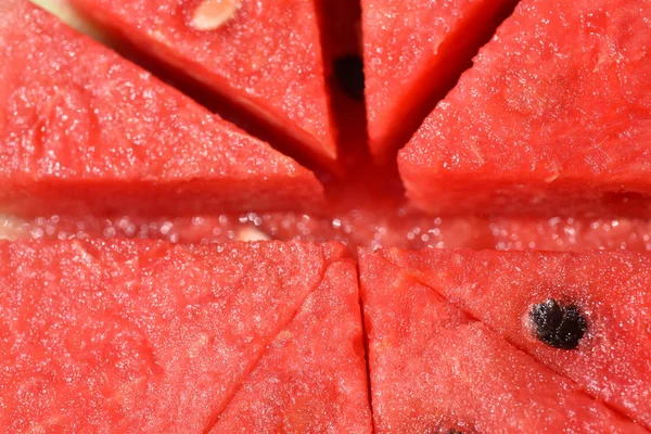 Red Melon Flesh Cut Sections Patterns Seeds Used Background Image — Stock Photo, Image