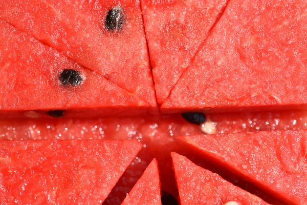 Chair Melon Rouge Coupée Sections Avec Des Motifs Des Graines — Photo