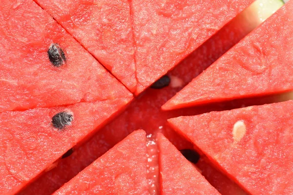 Carne Melón Rojo Cortada Secciones Con Patrones Semillas Utilizado Como — Foto de Stock