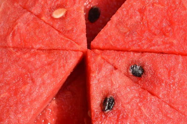 Red Melon Flesh Cut Sections Patterns Seeds Used Background Image — Stock Photo, Image