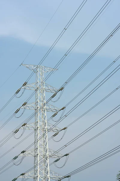 Poste Eléctrico Sistema Transmisión Alta Potencia Poste Alta Tensión Torre — Foto de Stock