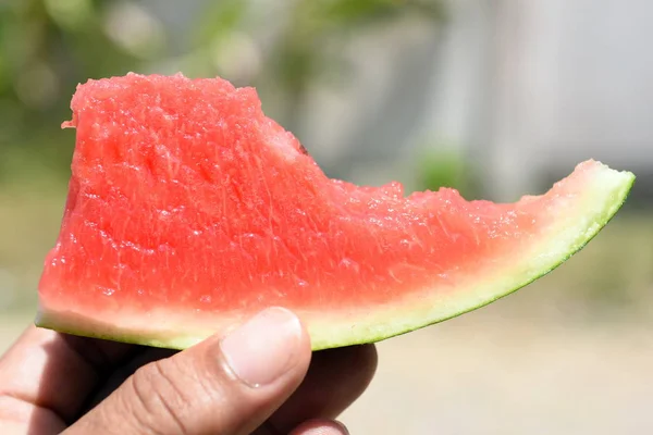 Färsk Röd Vattenmelon Har Uppfriskande Söt Smak När Ätit — Stockfoto