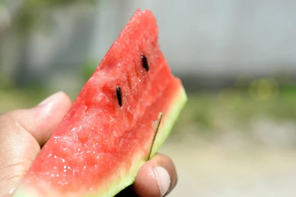 Melancia Vermelha Fresca Tem Sabor Doce Refrescante Quando Comido — Fotografia de Stock