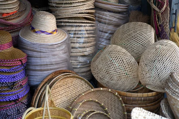 Made Baskets Shop Many Kind Basket Made Bamboo Basket Wicker — Stock Photo, Image