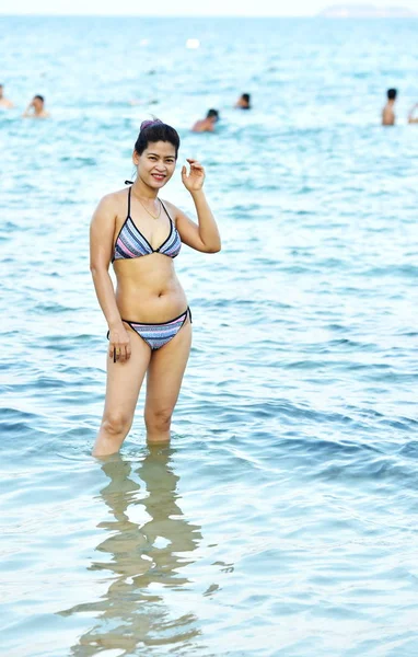 Thailand April 2019 Asian Woman Swimming Sea — Stock Photo, Image