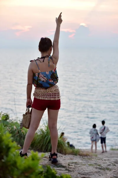 Woman Sea Beach Sunset Thailand — Stock Photo, Image