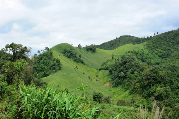 Vista Exuberante Paisagem Montanhosa Verde — Fotografia de Stock