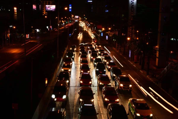 Vista Nocturna Del Tráfico Ciudad — Foto de Stock