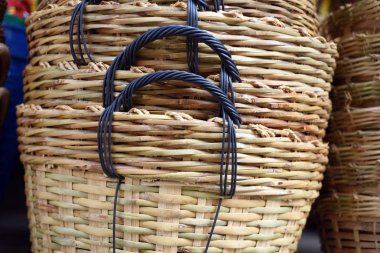 Sepet Hasır Tay El Yapımı Dokuma Bambu Doku Arka Plan Tasarım Hasır