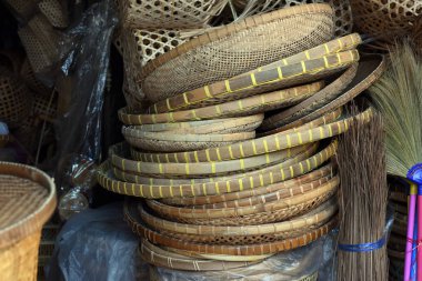 Sepet Hasır Tay El Yapımı Dokuma Bambu Doku Arka Plan Tasarım Hasır