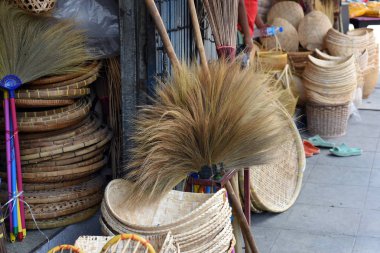 Sepet Hasır Tay El Yapımı Dokuma Bambu Doku Arka Plan Tasarım Hasır