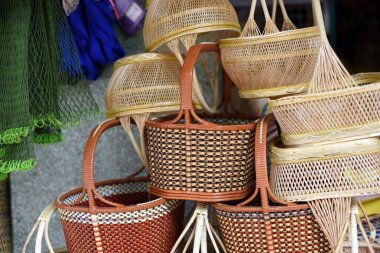 Sepet Hasır Tay El Yapımı Dokuma Bambu Doku Arka Plan Tasarım Hasır