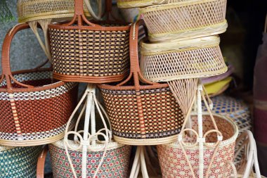 Sepet Hasır Tay El Yapımı Dokuma Bambu Doku Arka Plan Tasarım Hasır