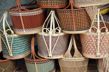 Sepet Hasır Tay El Yapımı Dokuma Bambu Doku Arka Plan Tasarım Hasır