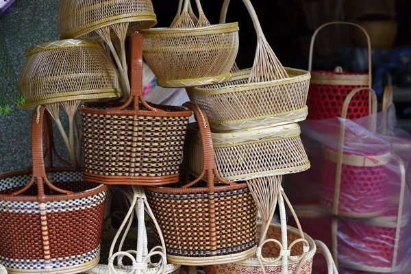 Cesto Vimini Thai Handmade Tessuto Bambù Texture Sfondo Design Vimini — Foto Stock