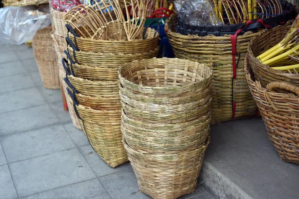 Cesta Vime Tailandês Artesanal Tecido Bambu Textura Fundo Design Vime — Fotografia de Stock