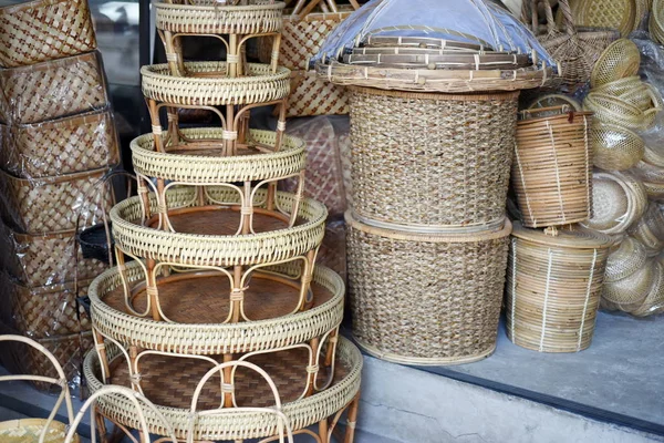 Sepet Hasır Tay Yapımı Dokuma Bambu Doku Arka Plan Tasarım — Stok fotoğraf