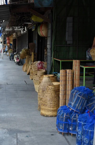 Kosz Wikliny Tajski Ręcznie Tkane Bambus Tekstura Tło Design Wicker — Zdjęcie stockowe