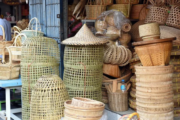 Cesta Mimbre Tailandés Hecho Mano Tejido Bambú Textura Fondo Diseño —  Fotos de Stock