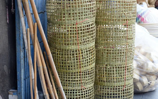 Sepet Hasır Tay Yapımı Dokuma Bambu Doku Arka Plan Tasarım — Stok fotoğraf