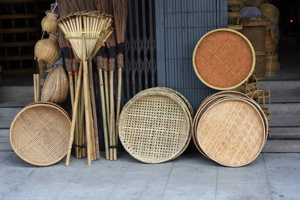 Mand Rieten Thaise Handgemaakte Geweven Bamboe Textuur Achtergrond Ontwerp Wicker — Stockfoto