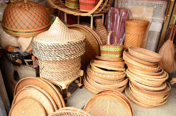 Vlechtwerk Gemaakt Van Bamboe Marktplaats — Stockfoto