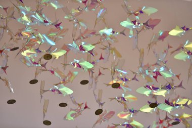 Parlak holografik balık dekorasyonu, soyut duvar kağıdı