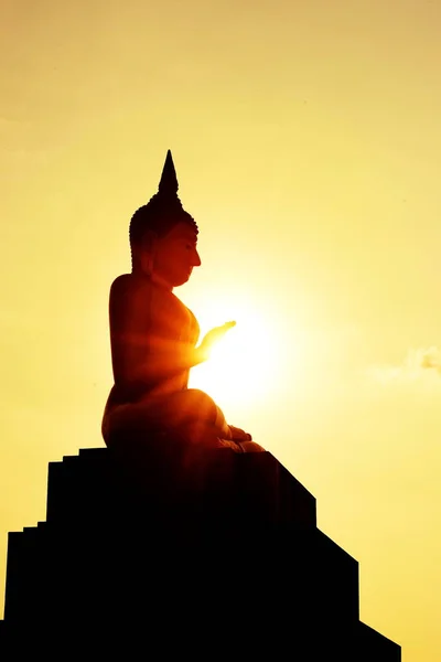 temple and buddha statue,Buddhist shadow with wisdom enlighten light spread.