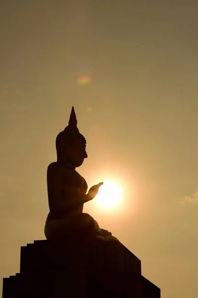 temple and buddha statue,Buddhist shadow with wisdom enlighten light spread.