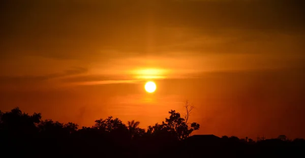 Incroyable Coucher Soleil Orange Vue Panoramique Sur Nature — Photo