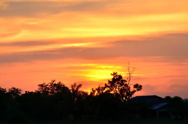 Erstaunliche Orange Sonnenuntergang Natur Malerische Aussicht — Stockfoto