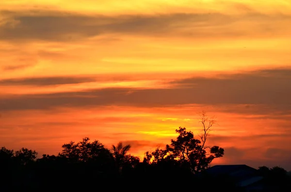 Incroyable Coucher Soleil Orange Vue Panoramique Sur Nature — Photo